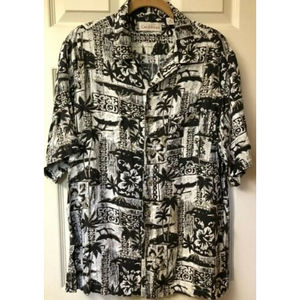 Caribbean Men’s Hawaiian Style Shirt Size M Black Taupe And White Print